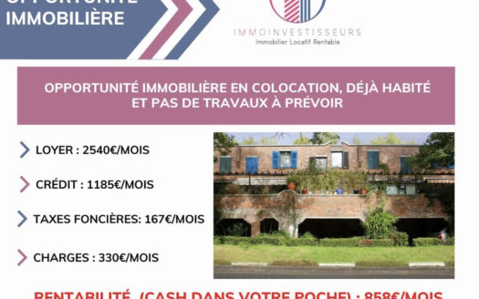 Bien n° 1082 – Loyers : 2 750€ – type d’investissement : Colocation  – Gain cash par mois : 1083€