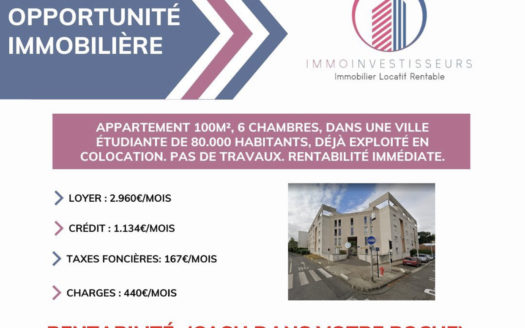 Bien n° 1082 – Loyers : 2 750€ – type d’investissement : Colocation  – Gain cash par mois : 1083€